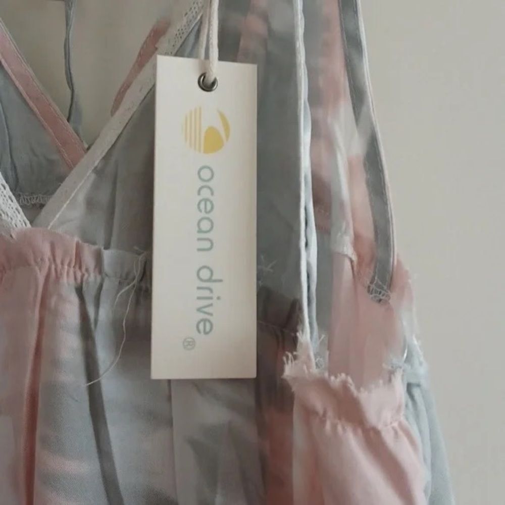 Ocean Drive PINK/ SAGE STRIPEY TIE DYE PRINT V-NECK PROMO DRESS - Picture 8 of 8